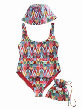 NEW Valentino Garavani V-Logo Swimsuit w/ Matching Bucket Hat